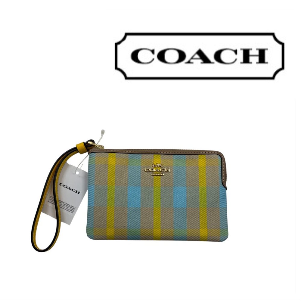Coach Corner Zip Wristlet Bag In Bright Maize Multi Color Print- Designer - NWT